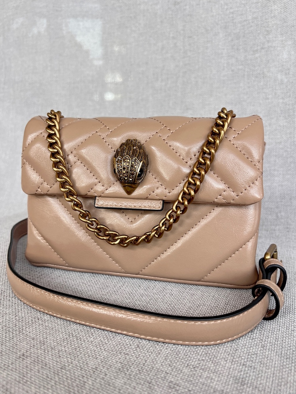 KURT GEIGER Kensington convertible small BELT bag / hand bag on chain NUDE NWT